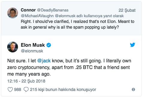 Elon Musk Bitcoin varlığını açıkladı.