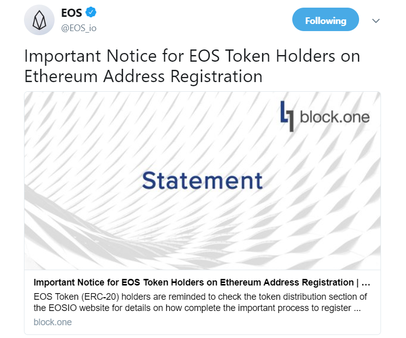 EOS sahipleri dikkat: Ethereum adres kayıt işlemini tamamlamalısınız!
