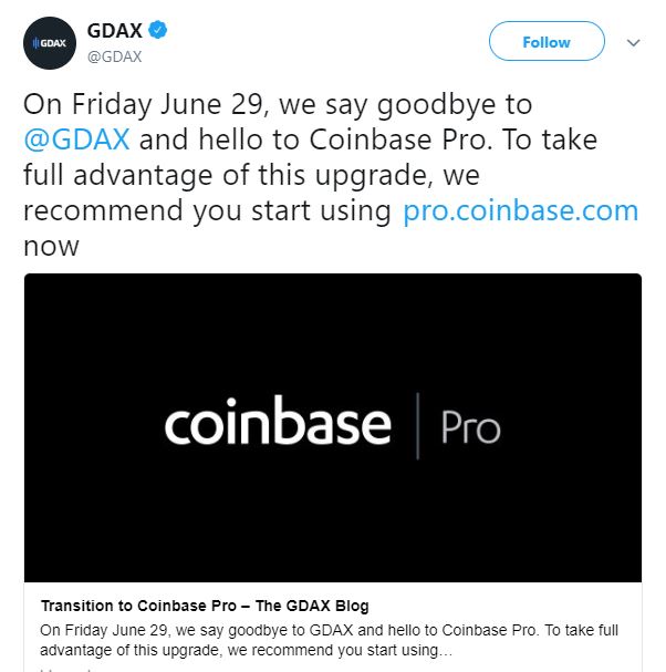 GDAX gidiyor ve güncellenmiş hali Coinbase Pro Borsası geliyor